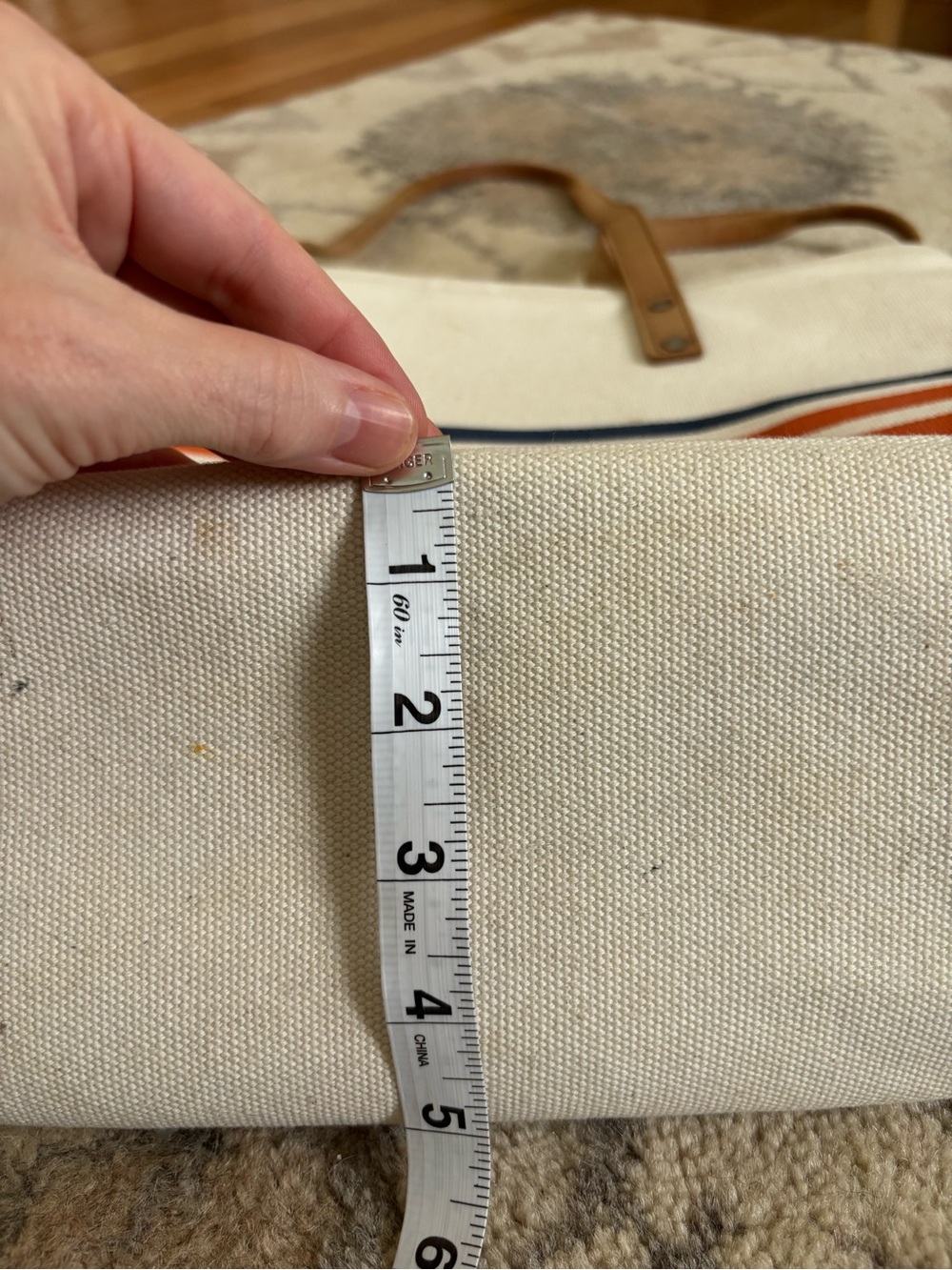 Rare Y2K L.L. Bean Boat and Tote with Leather Straps and Orange Stripe - Picture 11 of 14